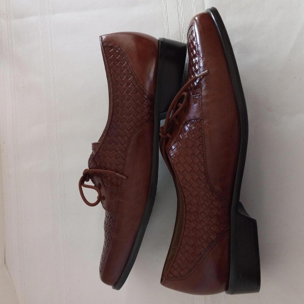 TROTTERS "Lacy" Stylish Woven Brown Leather Lace-Up Shoes Size 9 NARROW - Picture 2 of 6